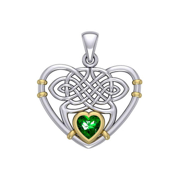 Celtic Heart Silver and Gold Pendant with Gemstone MPD4665 - Jewelry